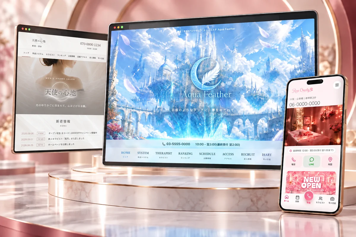 水色・ナチュラル・ピンクの実際のデモデザインを使ったサイトの完成イメージ