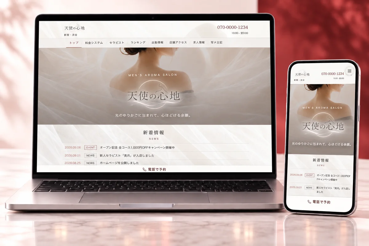 実際の天使の心地のデモ画面をPCとスマホに表示した完成イメージ